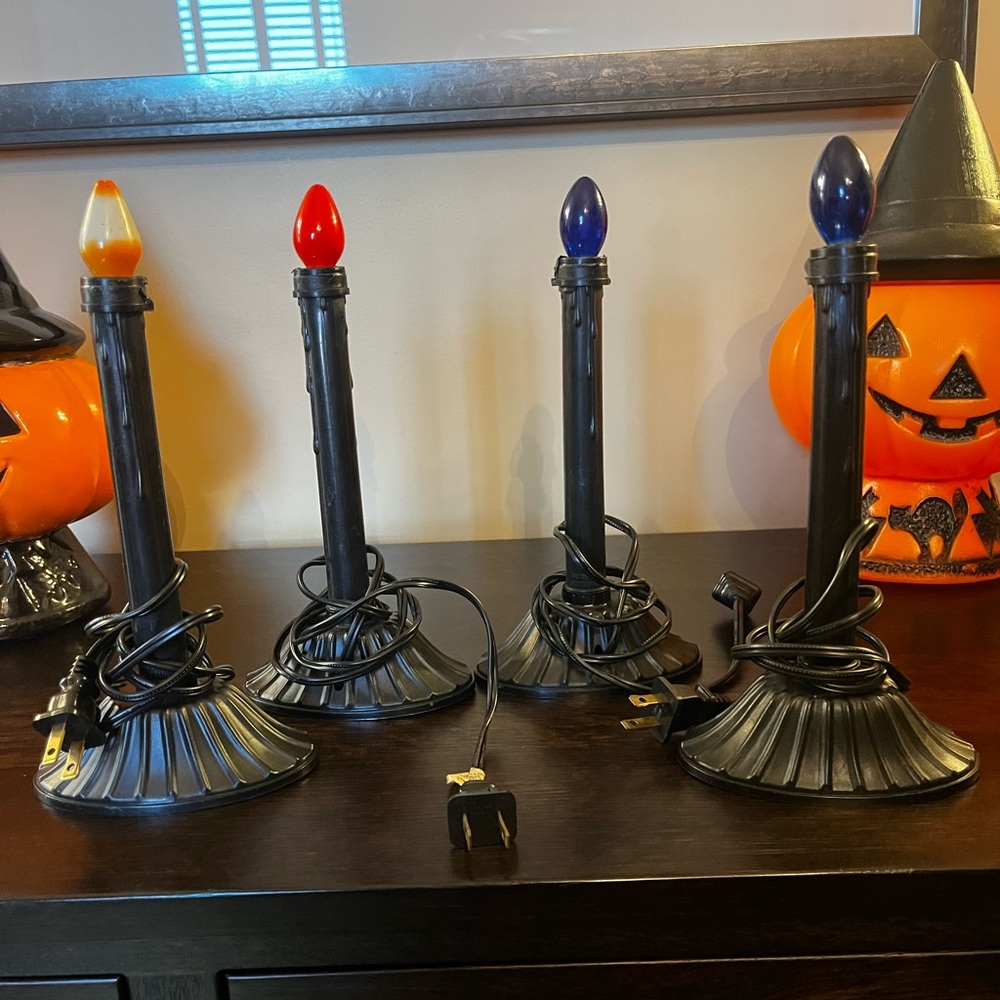 Vintage Halloween Black Blow Mold Drip Wax Candles